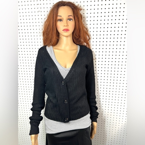 Free People Game On Cardigan Black V-Neck Ribbed Knit Cardigan, SOLD OUT!! Large - Picture 1 of 8